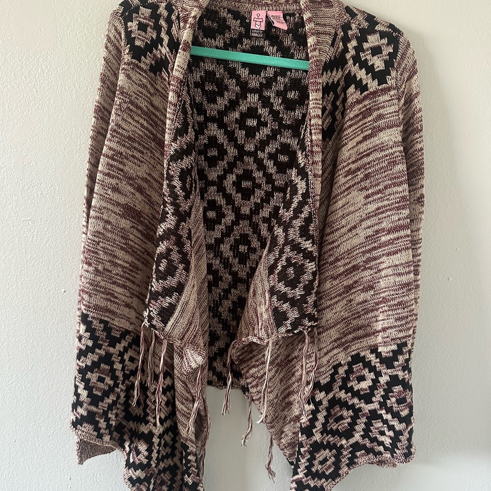 Love on a Hanger Black and Brown Cardigan Sweater with Waterfall Hem